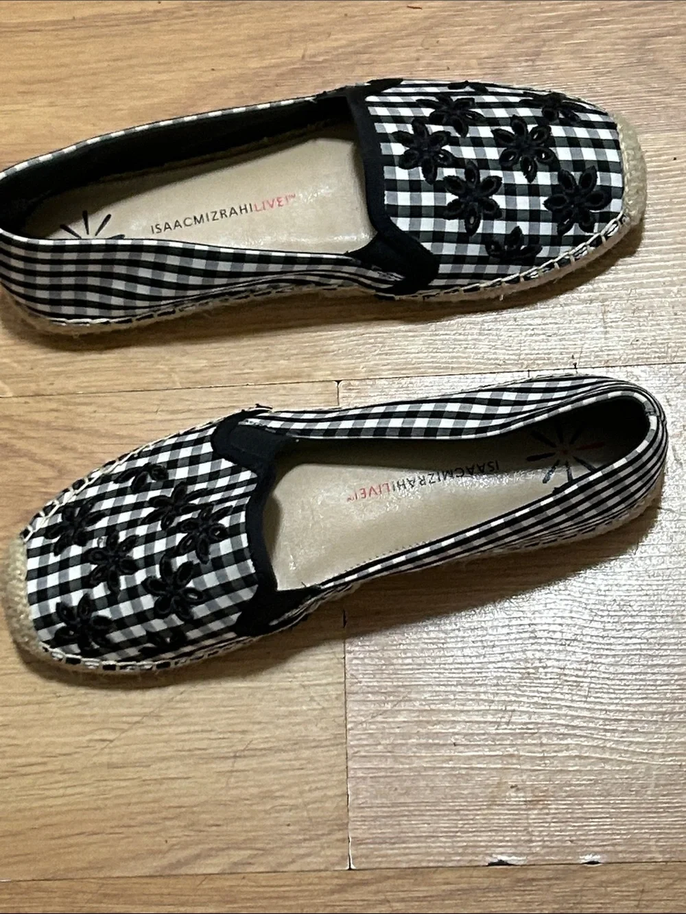 Isaac Mizrahi Black & White Gingham Espadrille Flats Size 8.5 NWOT